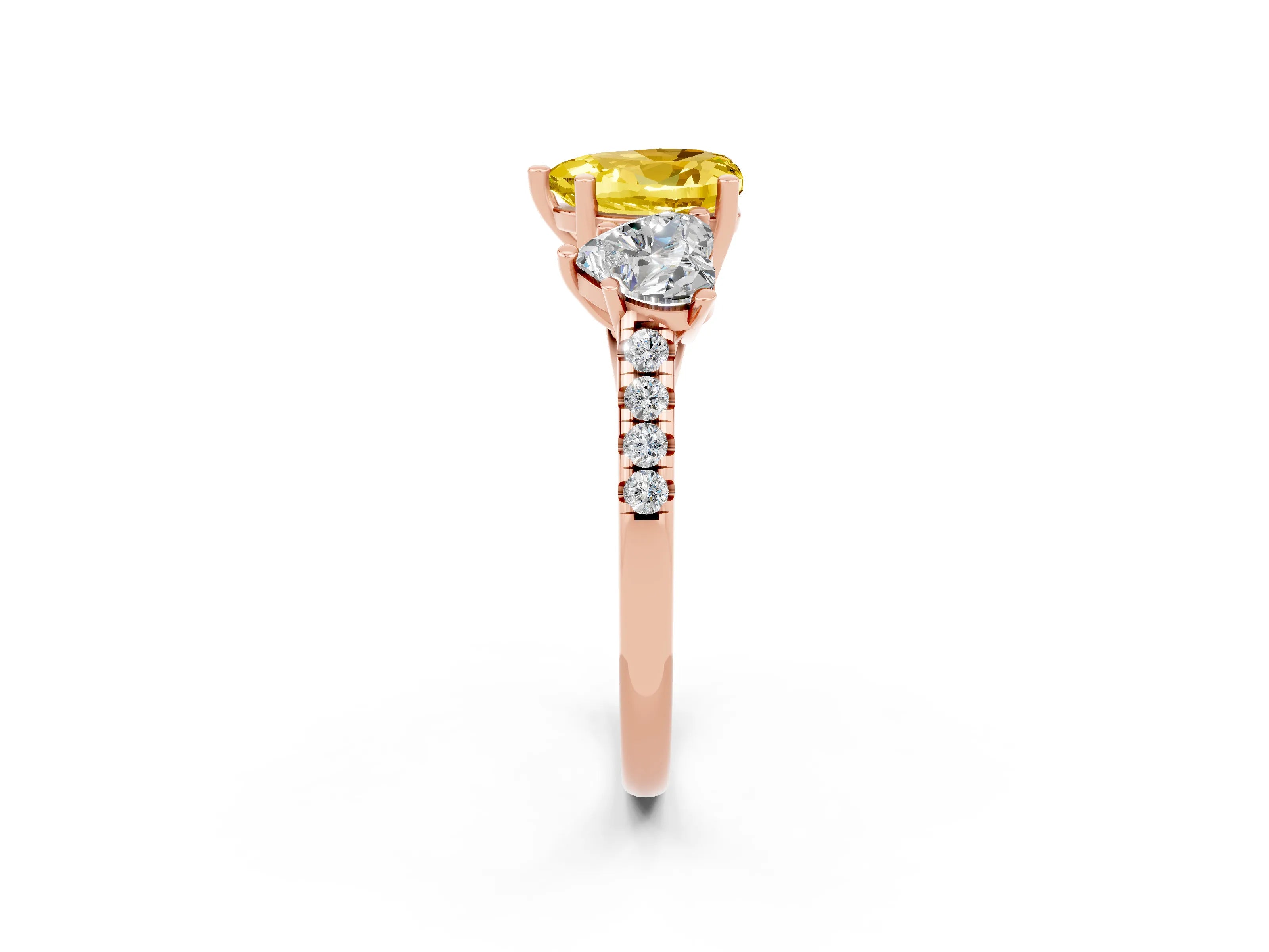 Rose gold Three-Stone Heart Cut Yellow Sapphire Ring with Pavé Band and Prong Setting_38