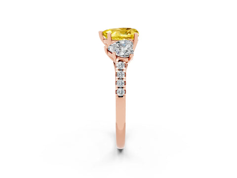 Rose gold Three-Stone Heart Cut Yellow Sapphire Ring with Pavé Band and Prong Setting_38