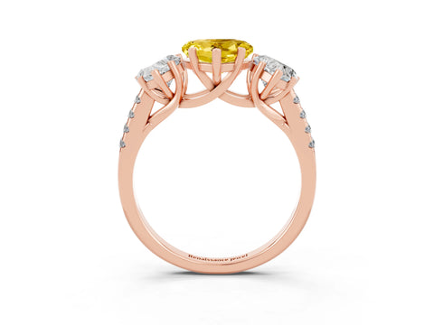 Rose gold Three-Stone Heart Cut Yellow Sapphire Ring with Pavé Band and Prong Setting_39