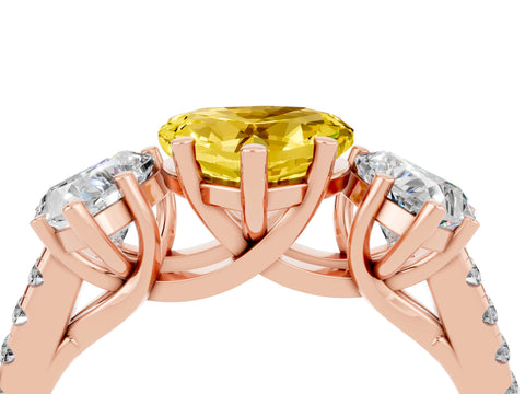 Rose gold Three-Stone Heart Cut Yellow Sapphire Ring with Pavé Band and Prong Setting_40
