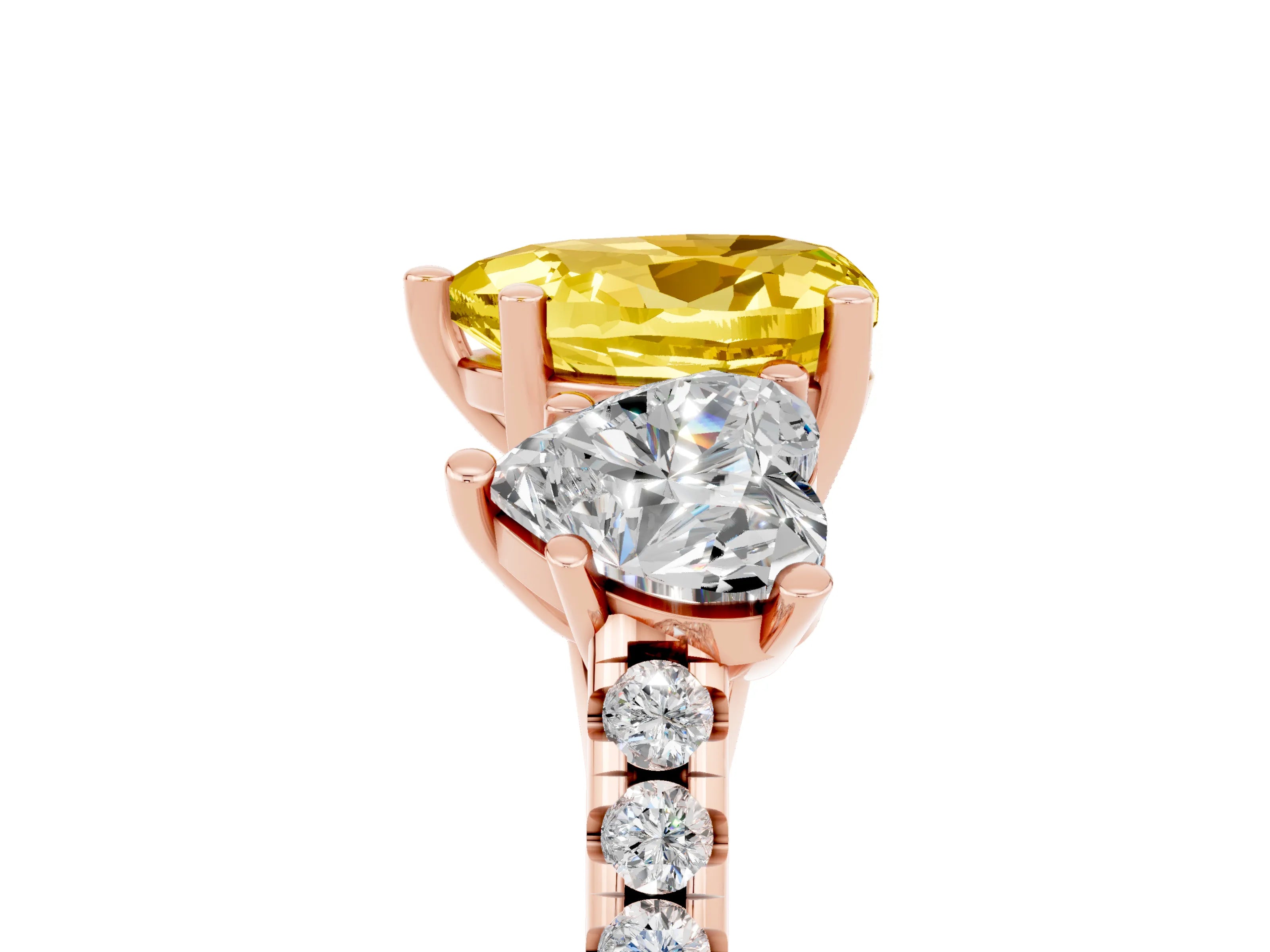 Rose gold Three-Stone Heart Cut Yellow Sapphire Ring with Pavé Band and Prong Setting_41