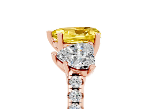 Rose gold Three-Stone Heart Cut Yellow Sapphire Ring with Pavé Band and Prong Setting_41