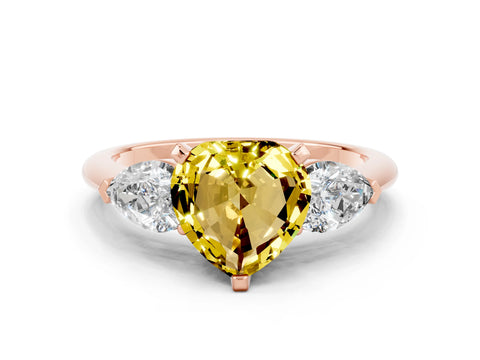 Rose gold Three-Stone Heart Cut Yellow Sapphire Ring with Pear Side Stones and Four-Prong Setting_36
