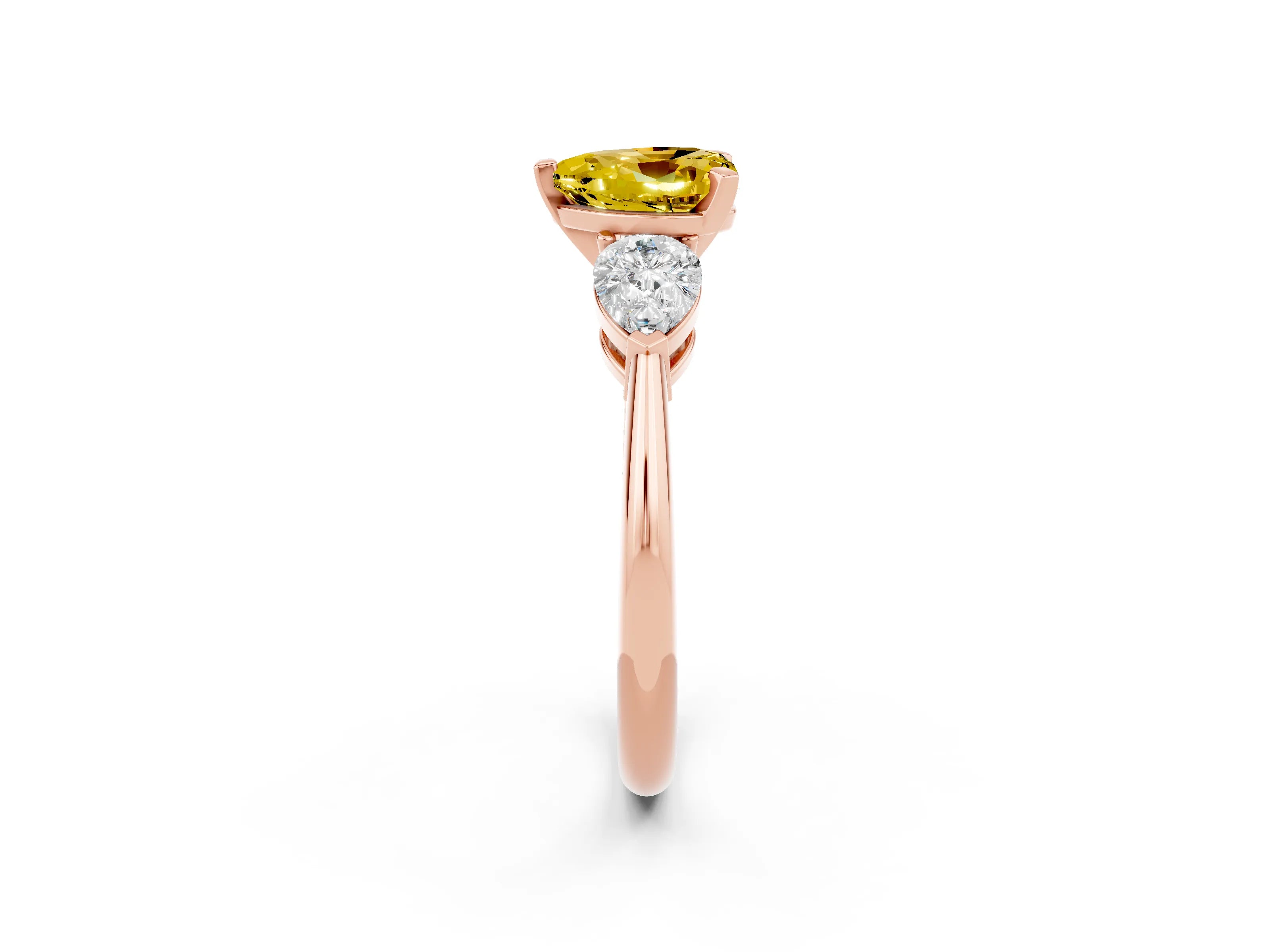 Rose gold Three-Stone Heart Cut Yellow Sapphire Ring with Pear Side Stones and Four-Prong Setting_38