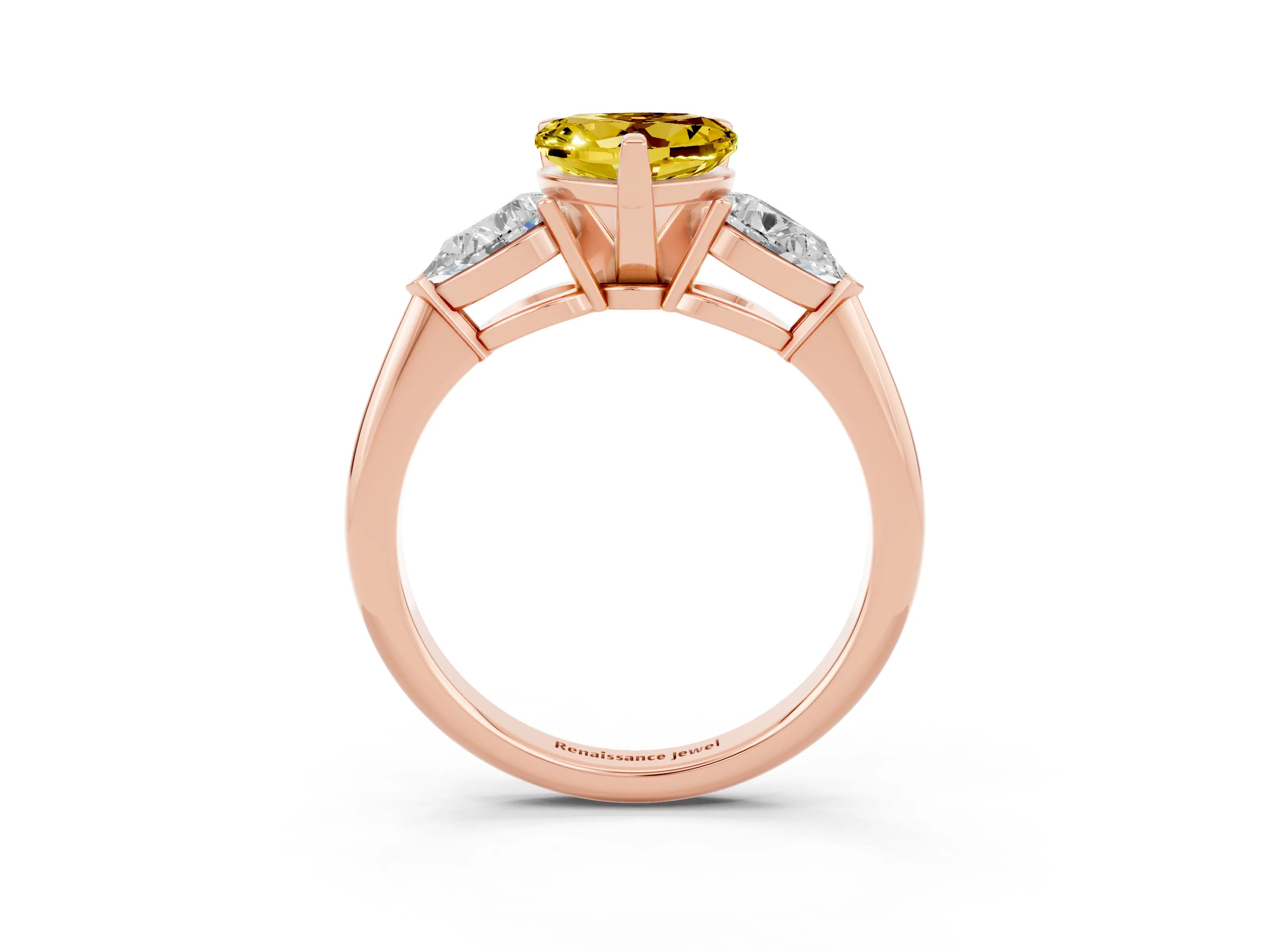 Rose gold Three-Stone Heart Cut Yellow Sapphire Ring with Pear Side Stones and Four-Prong Setting_39