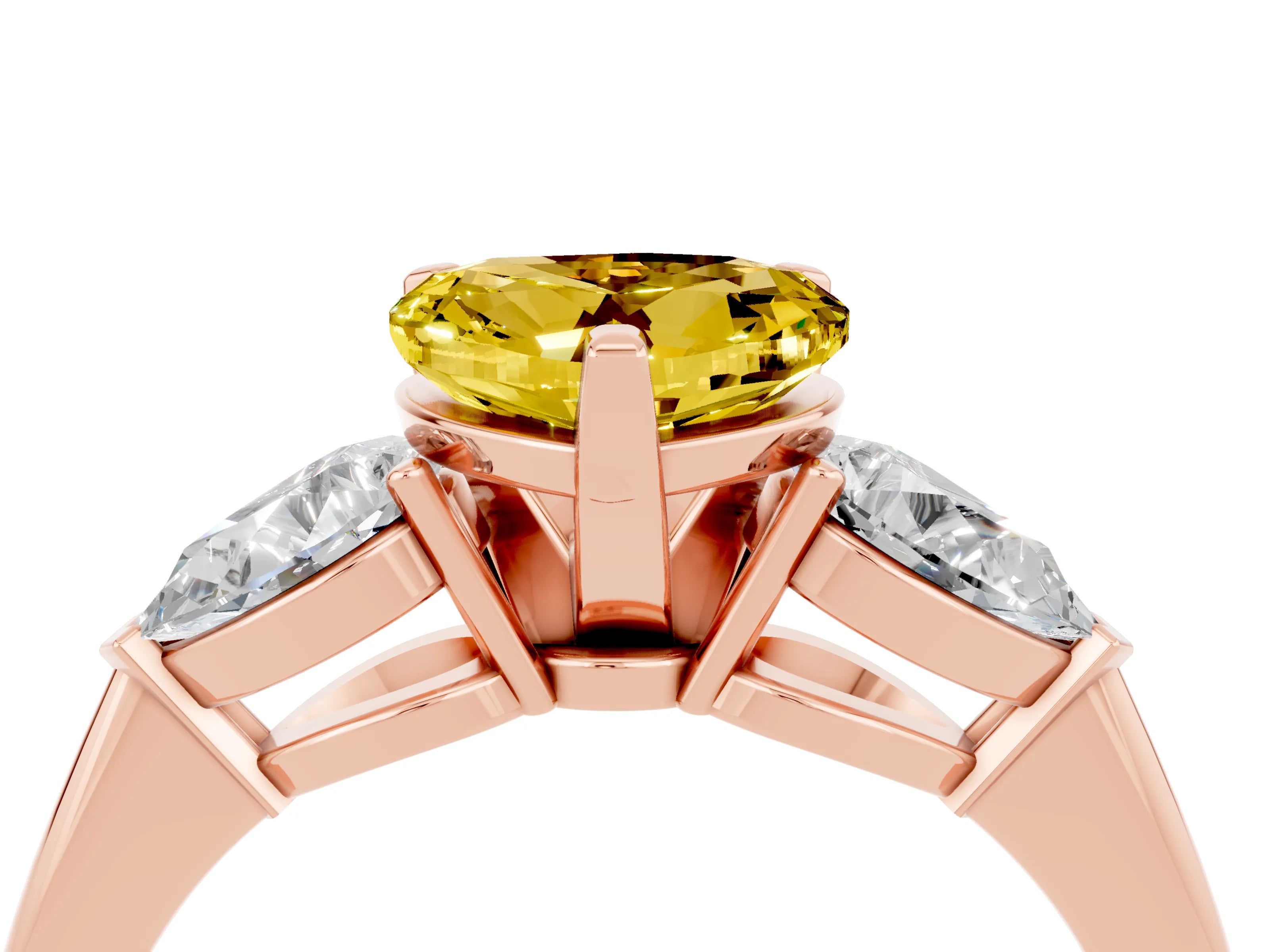 Rose gold Three-Stone Heart Cut Yellow Sapphire Ring with Pear Side Stones and Four-Prong Setting_40