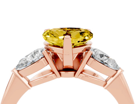 Rose gold Three-Stone Heart Cut Yellow Sapphire Ring with Pear Side Stones and Four-Prong Setting_40