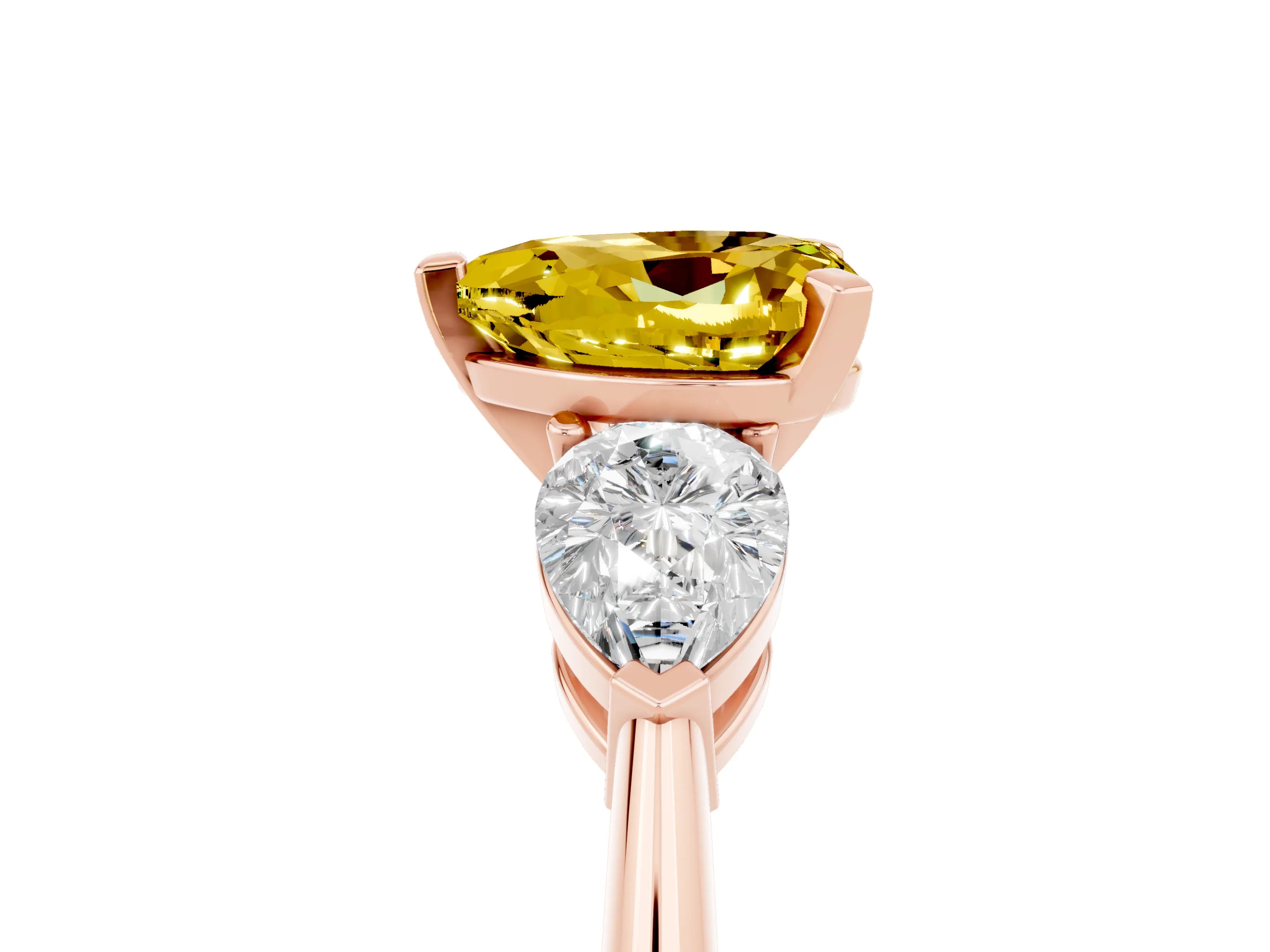 Rose gold Three-Stone Heart Cut Yellow Sapphire Ring with Pear Side Stones and Four-Prong Setting_41