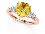 Rose gold Three-Stone Heart Cut Yellow Sapphire Ring with Pear  Side Stones in Four-Prong Setting_13