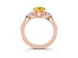 Rose gold Three-Stone Heart Cut Yellow Sapphire Ring with Pear  Side Stones in Four-Prong Setting_15