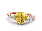 Rose gold Three-Stone Heart Cut Yellow Sapphire Ring with Pear  Side Stones in Four-Prong Setting_36
