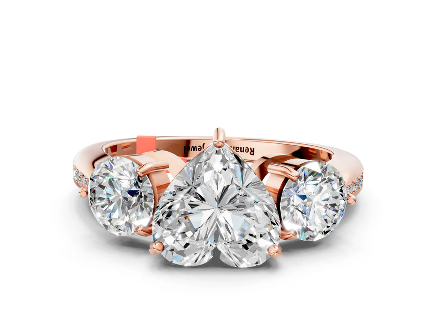 Rose gold Three-Stone Heart Diamond Channel Set Engagement Ring with Prong Setting