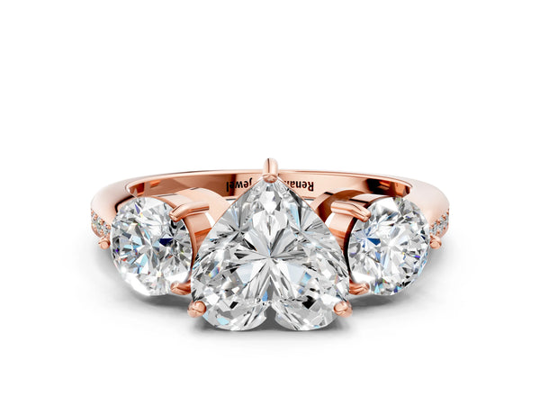 Rose gold Three-Stone Heart Diamond Channel Set Engagement Ring with Prong Setting