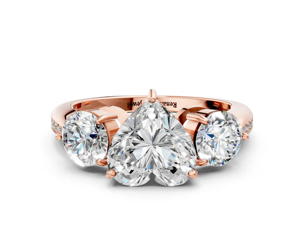 Rose gold Three-Stone Heart Diamond Channel Set Engagement Ring with Prong Setting