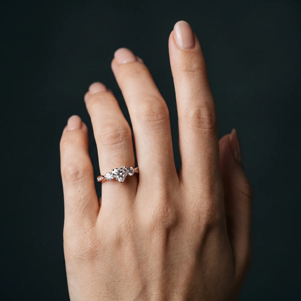 Rose gold Three-Stone Heart Diamond Channel Set Engagement Ring with Prong Setting