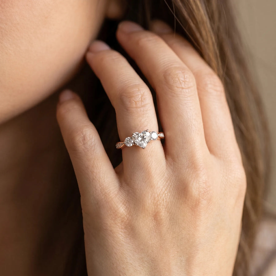 Rose gold Three-Stone Heart Diamond Channel Set Engagement Ring with Prong Setting
