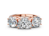 Rose gold Three-Stone Heart Diamond Engagement Ring with Prong Setting on a Classic Band_3