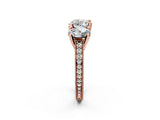 Rose gold Three-Stone Heart Diamond Milgrain Pave Band with Prong Setting 2