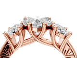 Rose gold Three-Stone Heart Diamond Milgrain Pave Band with Prong Setting 4