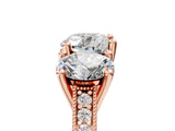 Rose gold Three-Stone Heart Diamond Milgrain Pave Band with Prong Setting 5