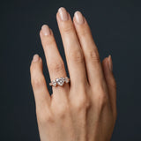 Rose gold Three-Stone Heart Diamond Milgrain Pave Band with Prong Setting_12