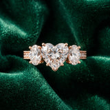 Rose gold Three-Stone Heart Diamond Milgrain Pave Band with Prong Setting_15