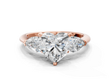 Rose gold Three-Stone Heart Diamond Ring with Pear Side Stones in Four-Prong Setting_68