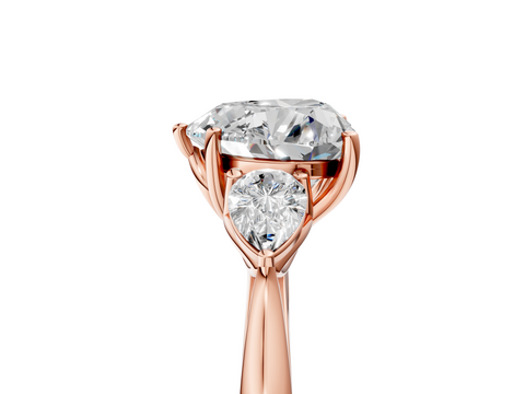 Rose gold Three-Stone Heart Diamond Solitaire Ring with Pear Side Stones and Four-Prong Setting_48