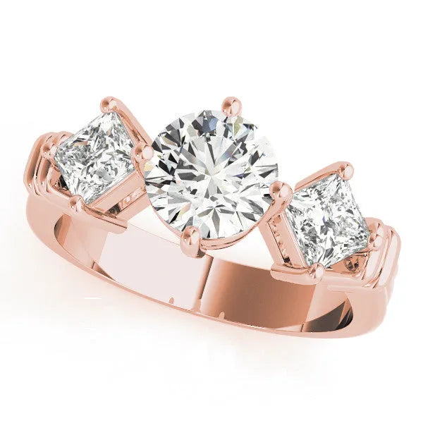 Rose gold Three-Stone Heart and Princess Cut Diamond Ring with Channel Band and Four-Prong Setting