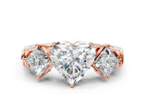 Rose gold Three-Stone Heart and Princess Cut Diamond Ring with Channel Band and Four-Prong Setting_24