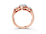 Rose gold Three-Stone Heart and Princess Cut Diamond Ring with Channel Band and Four-Prong Setting_27