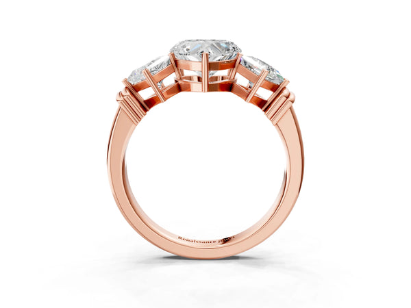 Rose gold Three-Stone Heart and Princess Cut Diamond Ring with Channel Band and Four-Prong Setting