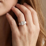 Rose gold Three-Stone Heart and Princess Cut Diamond Ring with Channel Band and Four-Prong Setting_6