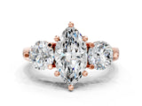 Rose gold Three-Stone Marquise Brilliant Cut Solitaire Ring with Prong Setting on a Classic Band 2