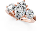 Rose gold Three-Stone Marquise Brilliant Cut Solitaire Ring with Prong Setting on a Classic Band 3