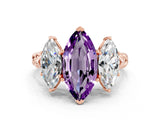Rose gold Three-Stone Marquise Cut Amethyst Braided Band Ring with Four-Prong Setting_12