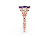 Rose gold Three-Stone Marquise Cut Amethyst Braided Band Ring with Four-Prong Setting_14
