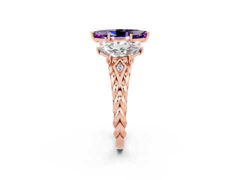Rose gold Three-Stone Marquise Cut Amethyst Braided Band Ring with Four-Prong Setting_14