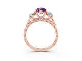 Rose gold Three-Stone Marquise Cut Amethyst Braided Band Ring with Four-Prong Setting_15
