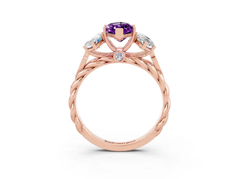 Rose gold Three-Stone Marquise Cut Amethyst Braided Band Ring with Four-Prong Setting_15