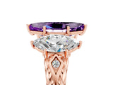 Rose gold Three-Stone Marquise Cut Amethyst Braided Band Ring with Four-Prong Setting_17