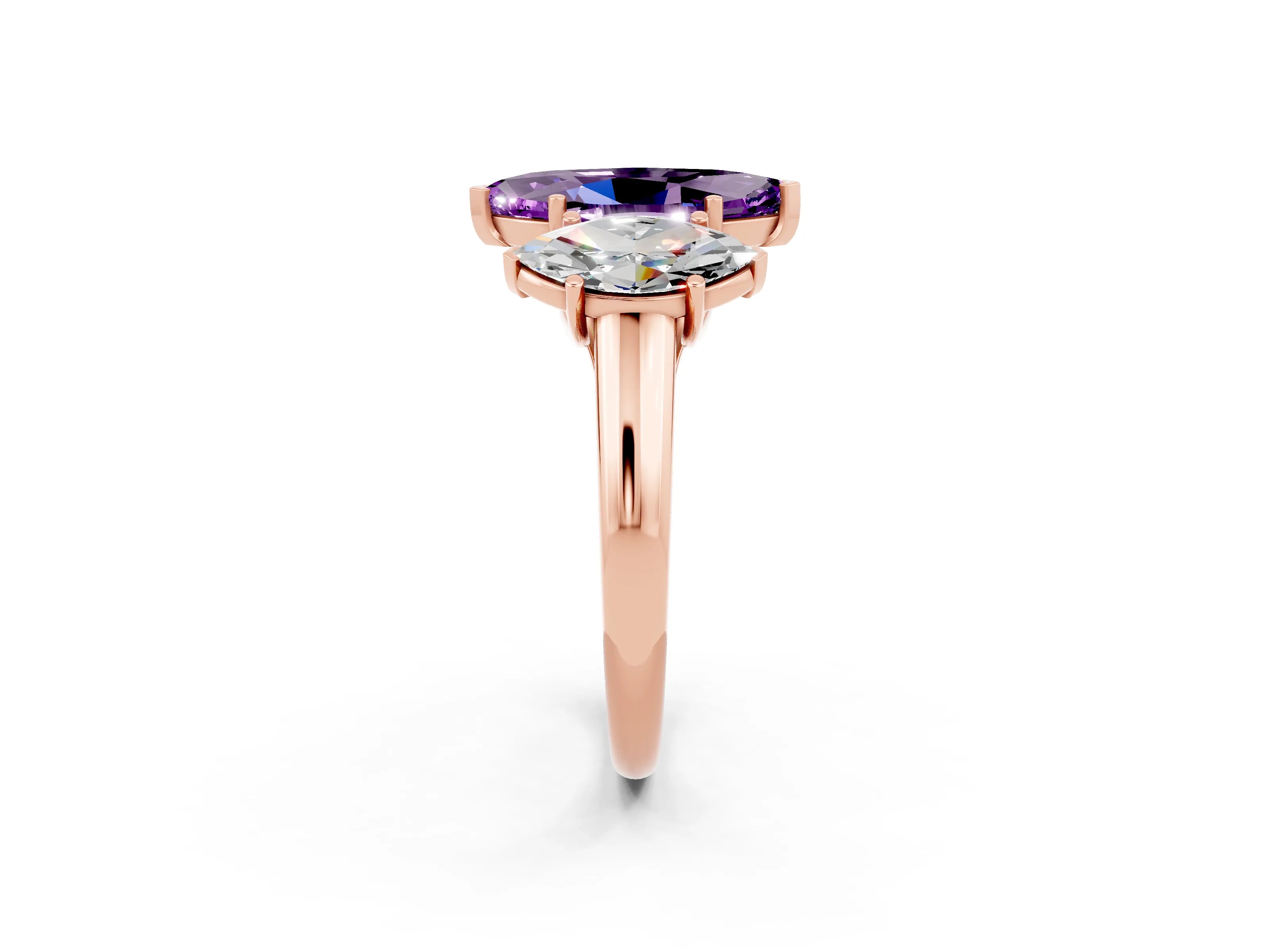 Rose gold Three-Stone Marquise Cut Amethyst Engagement Ring with Prong Setting_2