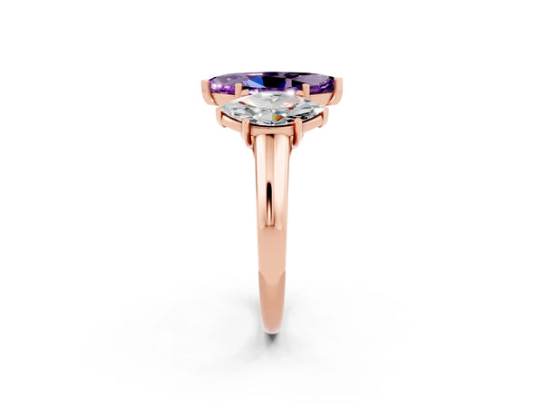 Rose gold Three-Stone Marquise Cut Amethyst Engagement Ring with Prong Setting