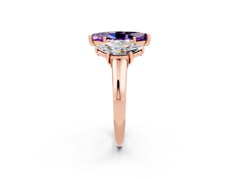 Rose gold Three-Stone Marquise Cut Amethyst Engagement Ring with Prong Setting_2