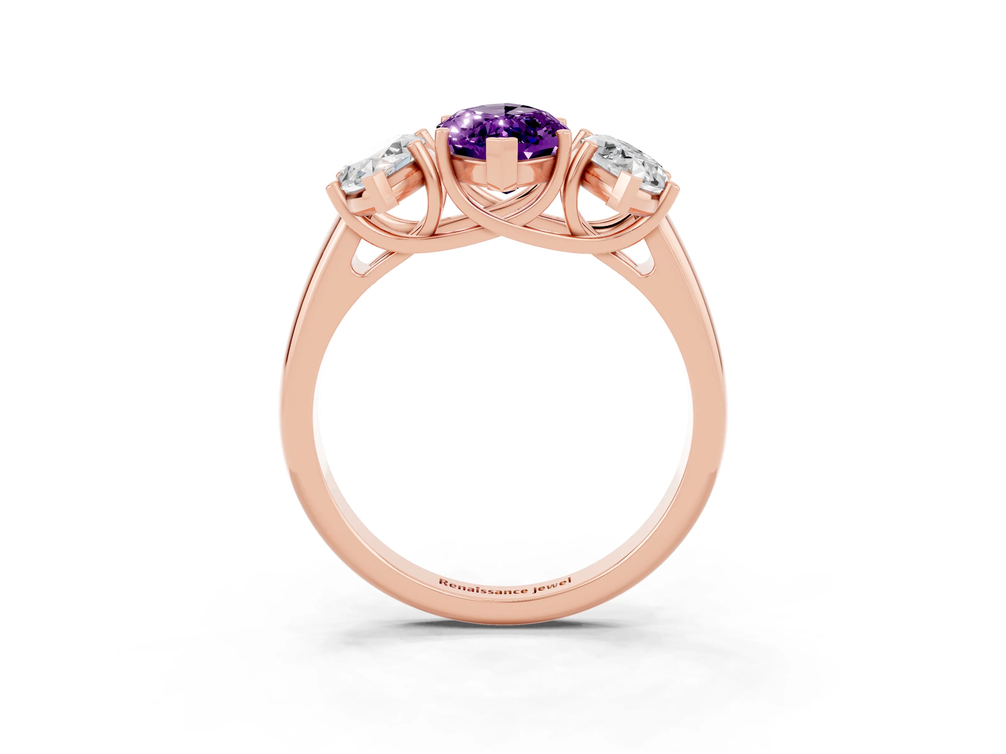 Rose gold Three-Stone Marquise Cut Amethyst Engagement Ring with Prong Setting_3