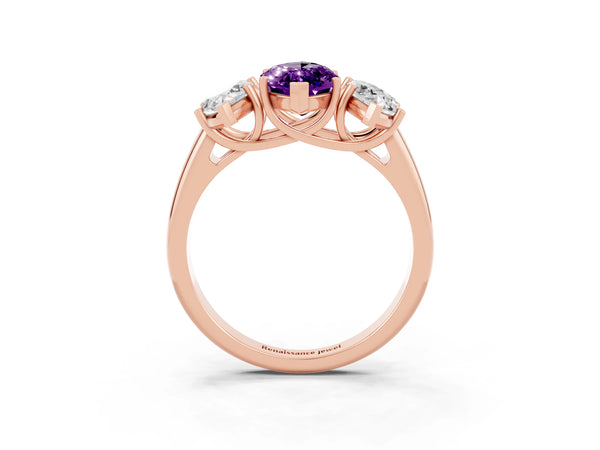Rose gold Three-Stone Marquise Cut Amethyst Engagement Ring with Prong Setting