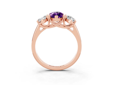Rose gold Three-Stone Marquise Cut Amethyst Engagement Ring with Prong Setting_3