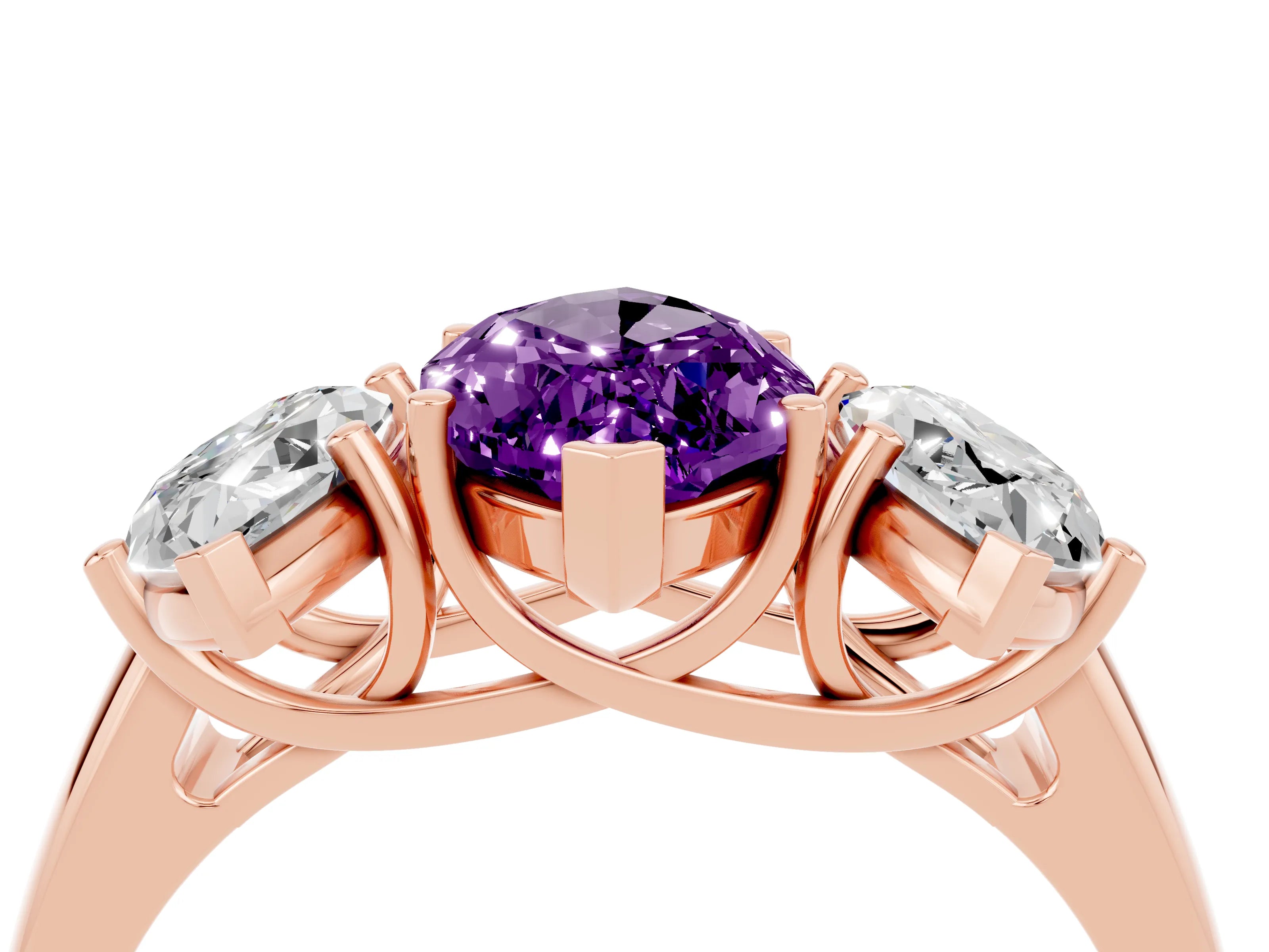 Rose gold Three-Stone Marquise Cut Amethyst Engagement Ring with Prong Setting_4