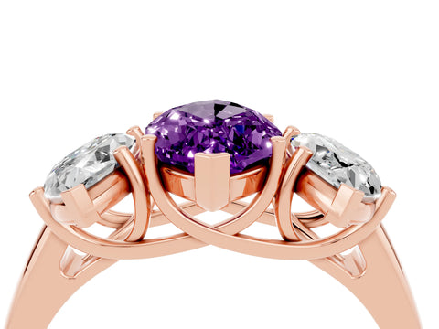 Rose gold Three-Stone Marquise Cut Amethyst Engagement Ring with Prong Setting_4