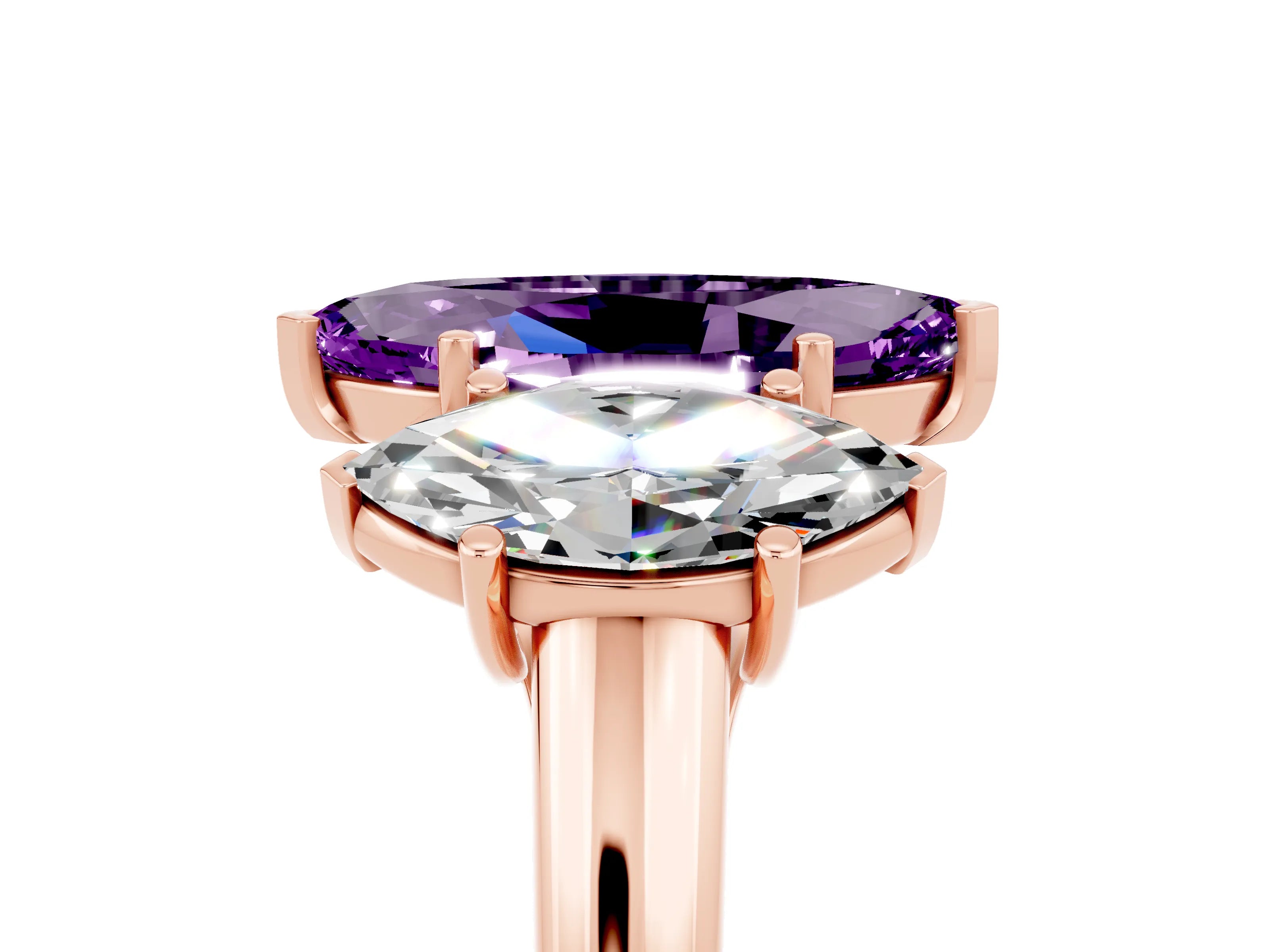 Rose gold Three-Stone Marquise Cut Amethyst Engagement Ring with Prong Setting_5